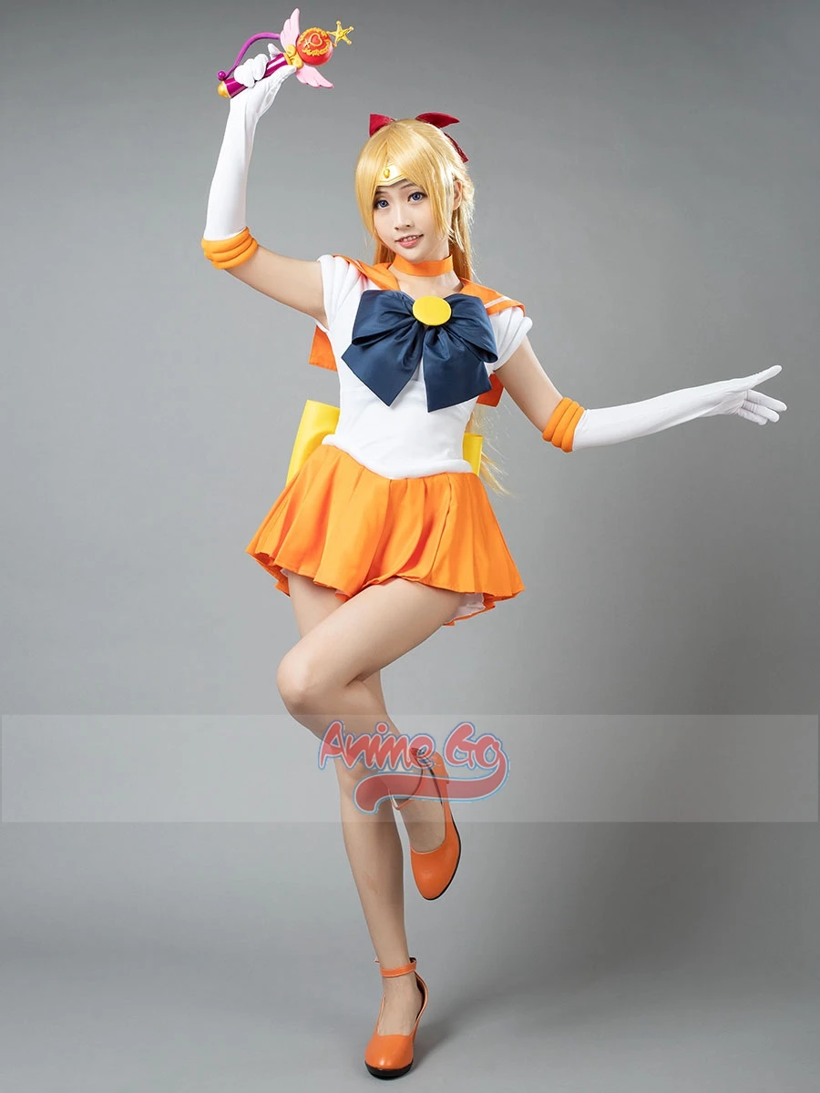 Anime Sailor Venus Minako Aino Cosplay Costumes Bow Dress Kids Adults Size mp000348