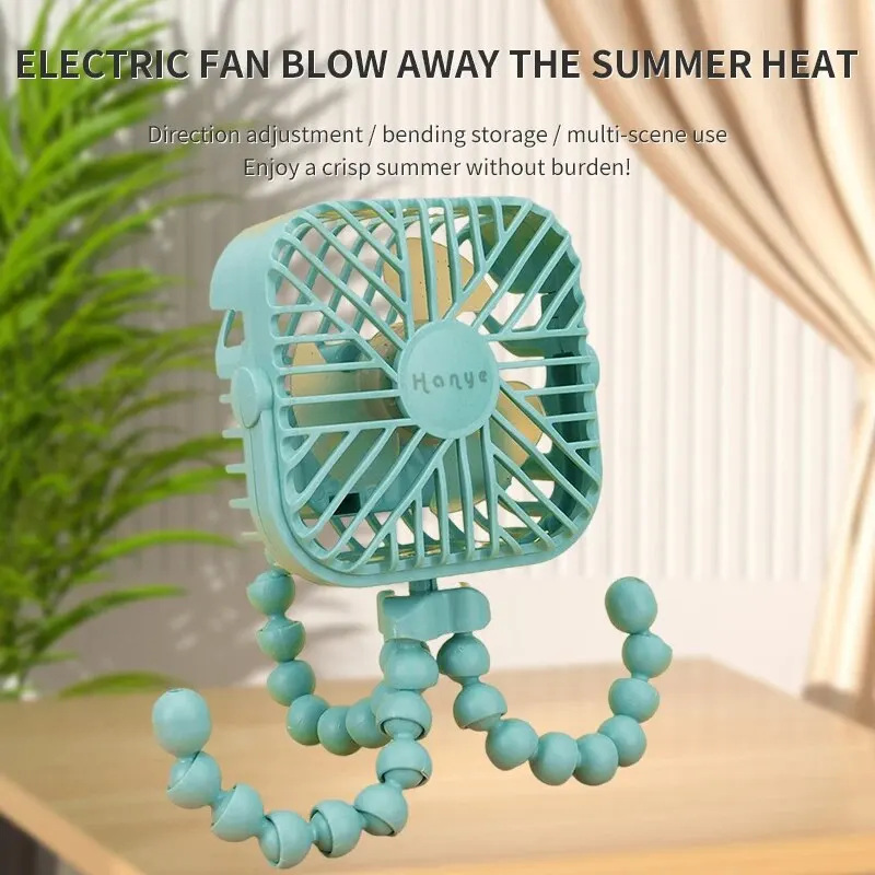 1 PCS Stylish Portable Mini Fan Can Be Hung And Can Stand With Three Windshields LED Night Light Mobile Phone Holder Octop