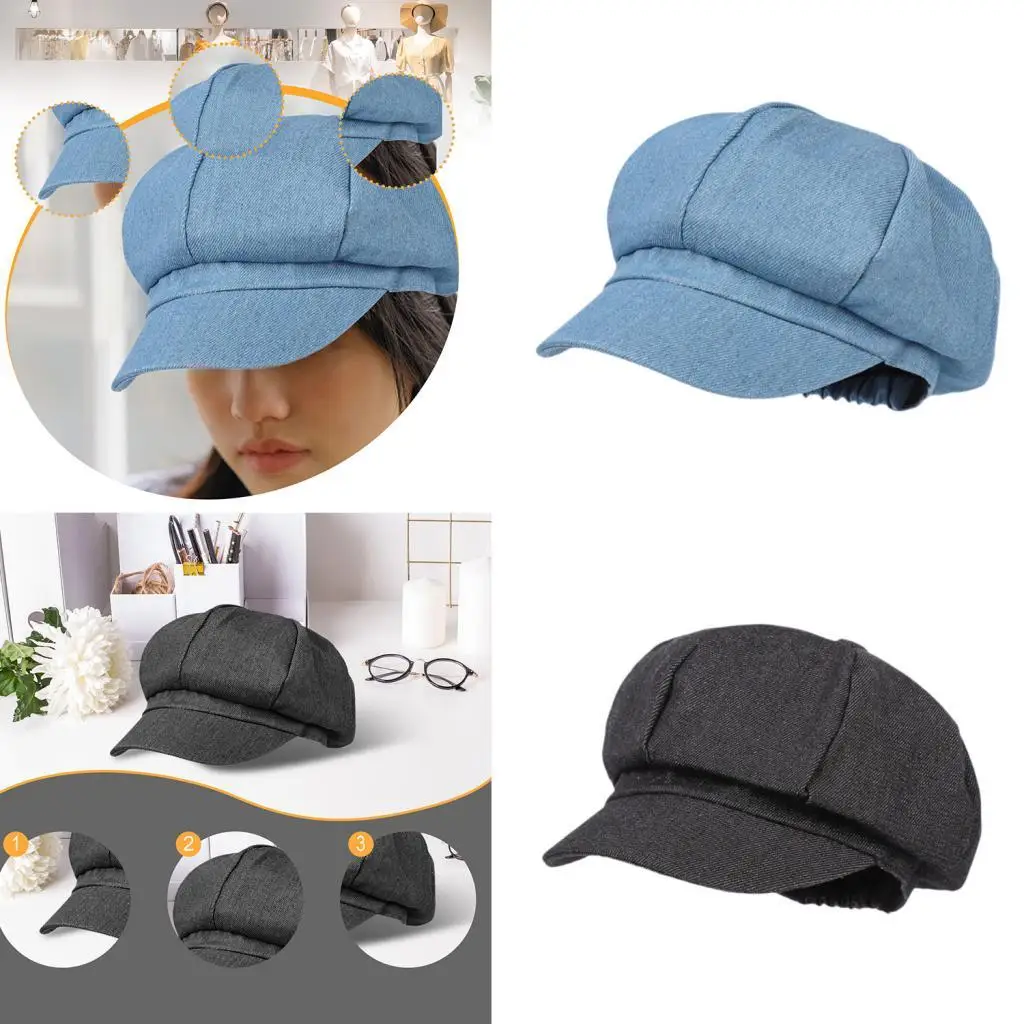 Women Newsboy Cap Slouchy Vintage Fashion Stylish Denim Cabbie Hat Octagonal Cap for Driving Traveling Trip Hiking Shopping view 6