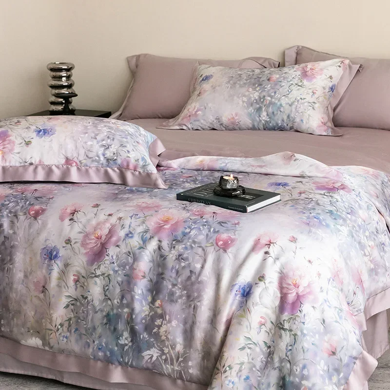 Printed 100% Lyocell Fiber Air Condition Quilt Smooth Flower Summer Cooling Quilts Luxury Skin-Friendly Naked Sleeping Comforter