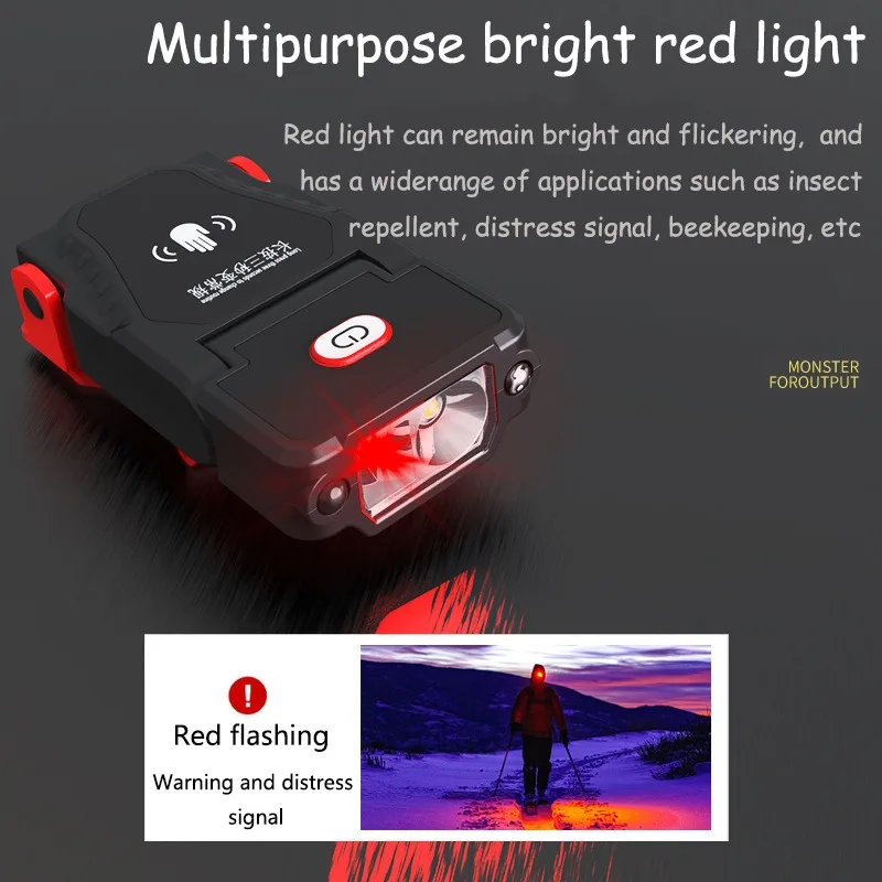 LED 센서 헤드램프, 매우 밝은 모자 클립 캡 라이트, 낚시 헤드라이트, USB 충전식 조명, 각도 조절 가능 캠핑 헤드램프