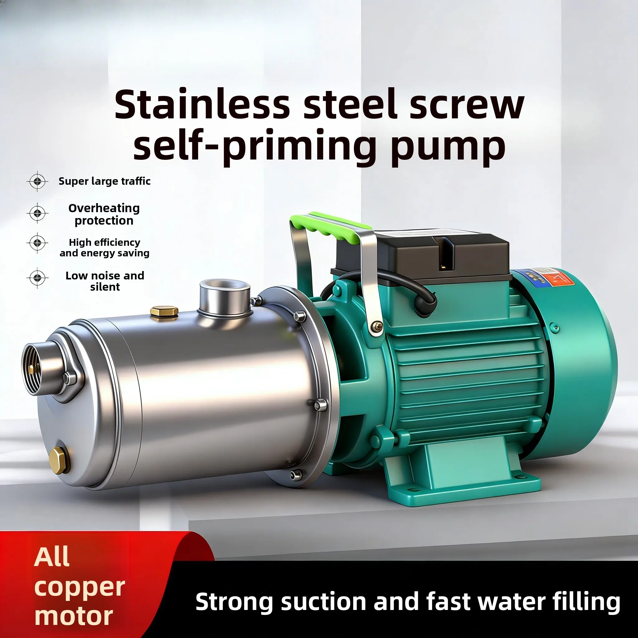 Full Copper Screw Self Priming Pump 220V Automatic Pressure Tank for Well Water River Home Water Supply System