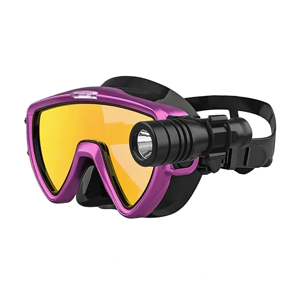 Duikmasker Met Zaklamp Beugel, Vloeibare Siliconen Gezichtsmasker, Gehard Glas, Anti-Fog Snorkel Masker Masker Riem Mount Clip