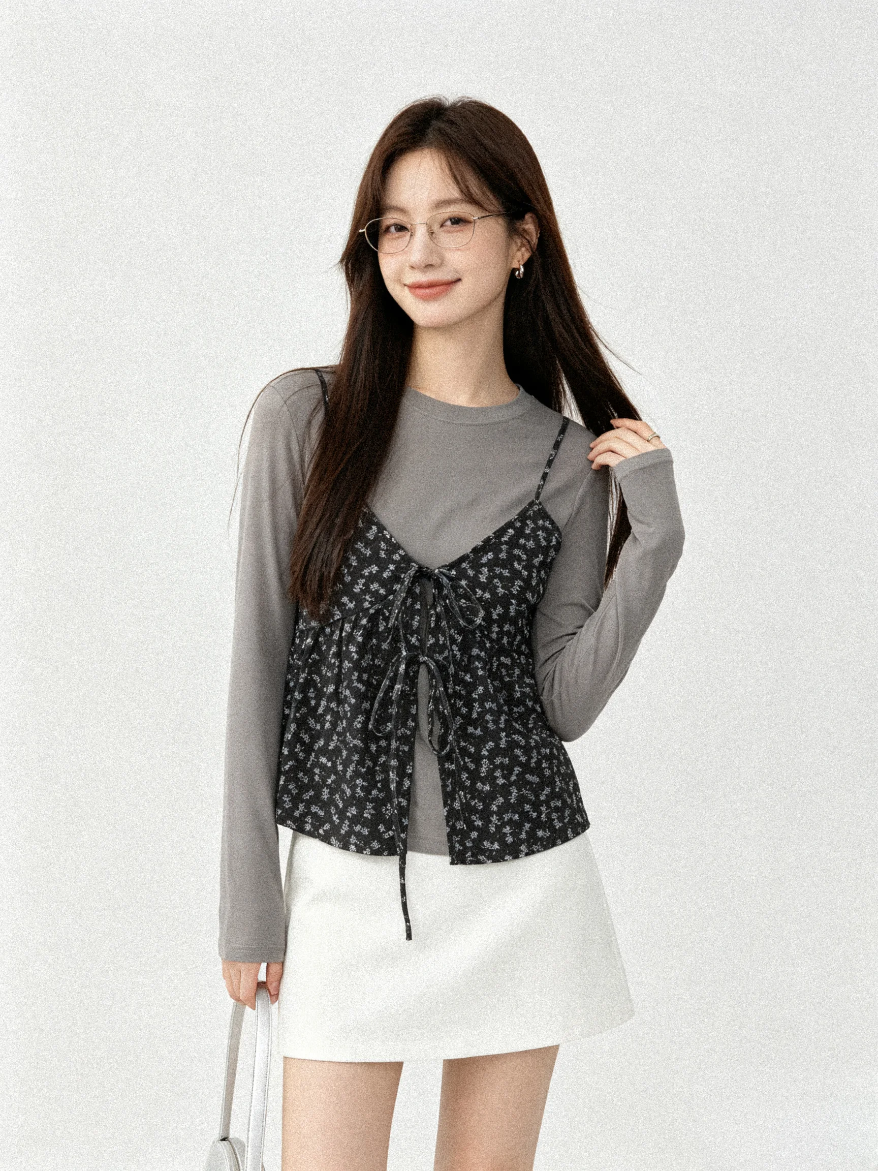 Floral Print Tie-Dye Long Sleeve Cotton Feel Top And Bottom Set Women's Casual Wear Stackable T-Shirt Korean Style Loose Fit