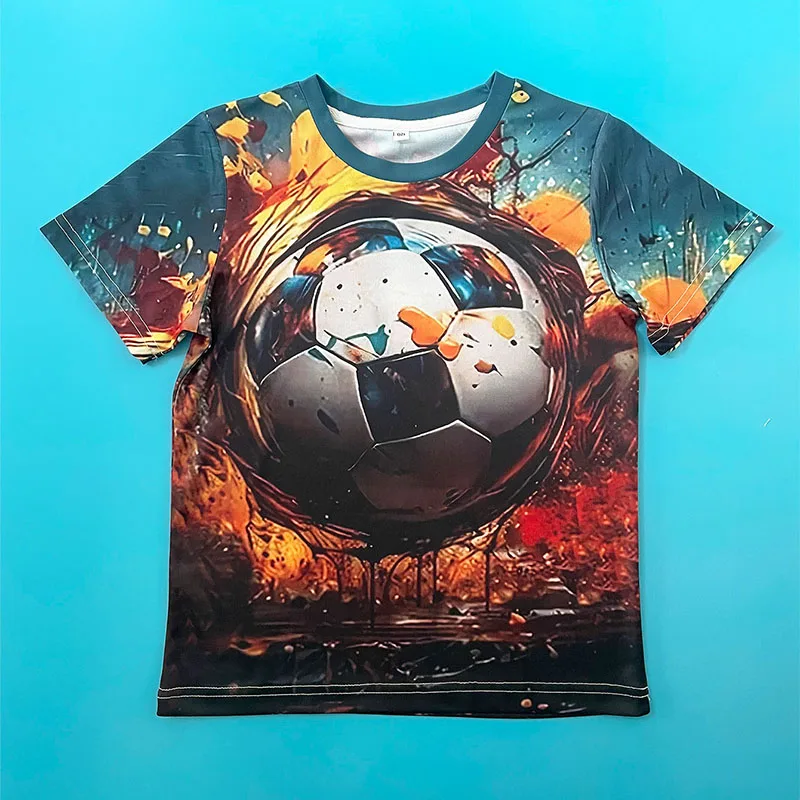 Little maven Boys 3D Print Football T-Shirt Teenagers School Kids Sports Tops Tees Big Boy 3D Cartoon Children Top for 4-15Year