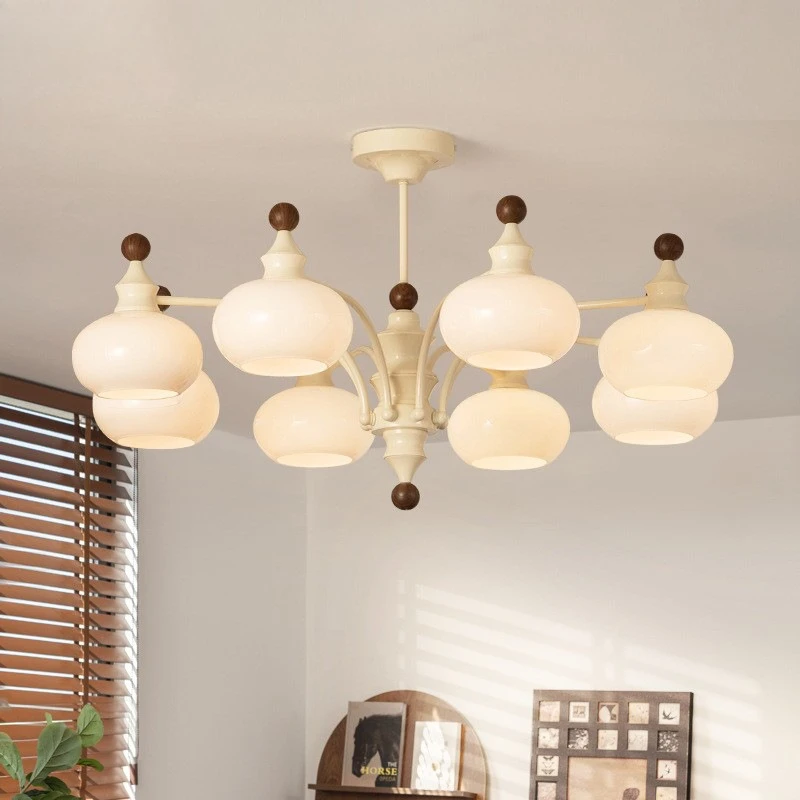 

French cream wind living room chandelier vintage main lamp walnut maillard wind hall bamboo chandelier