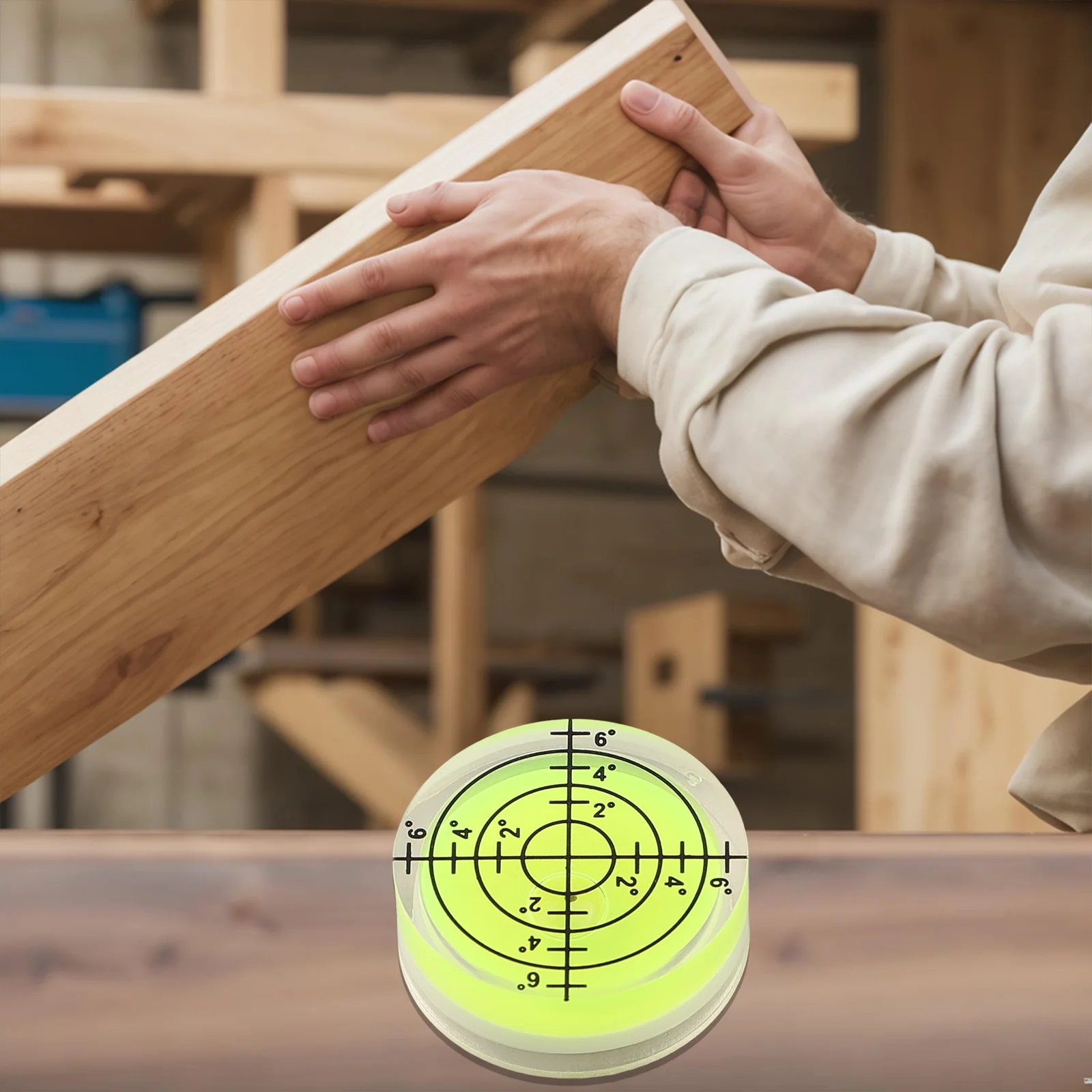 For Carpentry 32*12mm Bubble Level Round Bubble Level Acrylic Material Fluorescent Yellow-green Highly Translucent