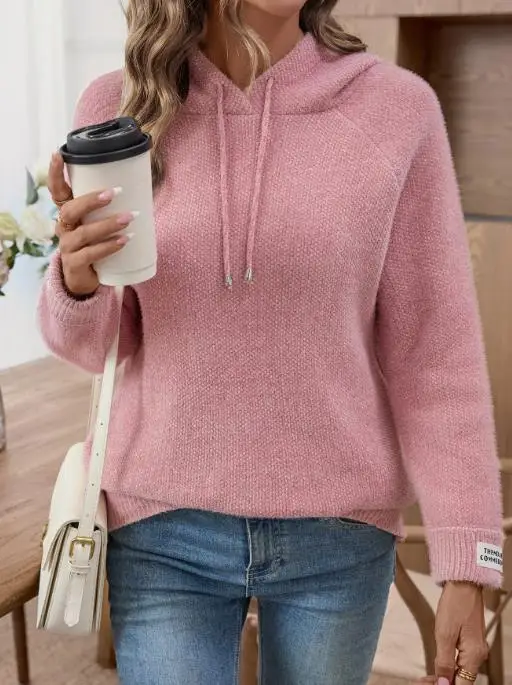 

Autumn and Winter 2025 Loose and Versatile Lazy Imitation Mink Fur Hooded Sweatshirt for Women,solid Color Casual Simple Sweater