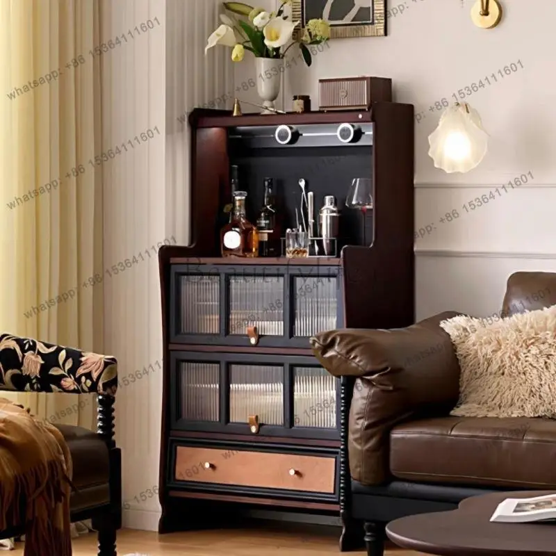 

French retro combination, side cabinet, integrated storage against the wall, medium antique coffee cabinet