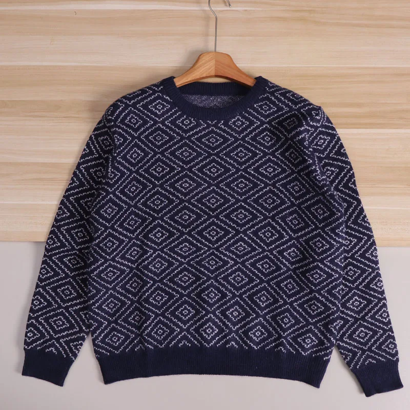 

Мужской зимний свитер-пуловер с круглым вырезом, утепленный, в стиле ретро, с цветными блоками, с бахромой и цветочным узором