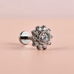 1 Titanium G23 Precision Carved Zircon Inlaid Inner Tooth Puncture Lip Nail