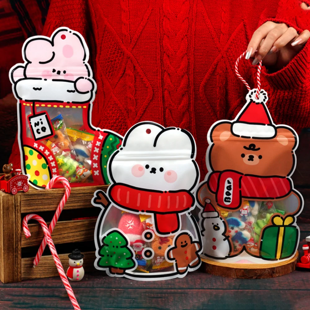 

Christmas Bear&Xmas Bunny&Socks Shape Candy Cookie Bags New Year Navidad Party Gift Bag Snack Favors Packing Supplies Xmas Decor