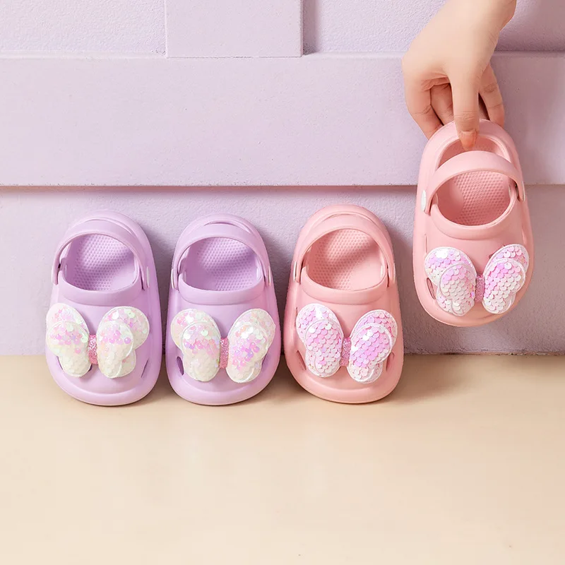 Children\'s Slippers Girls Princess Style Out Anti-slip Soft Sole Fashion Bow Girl Baby Toe Shoes