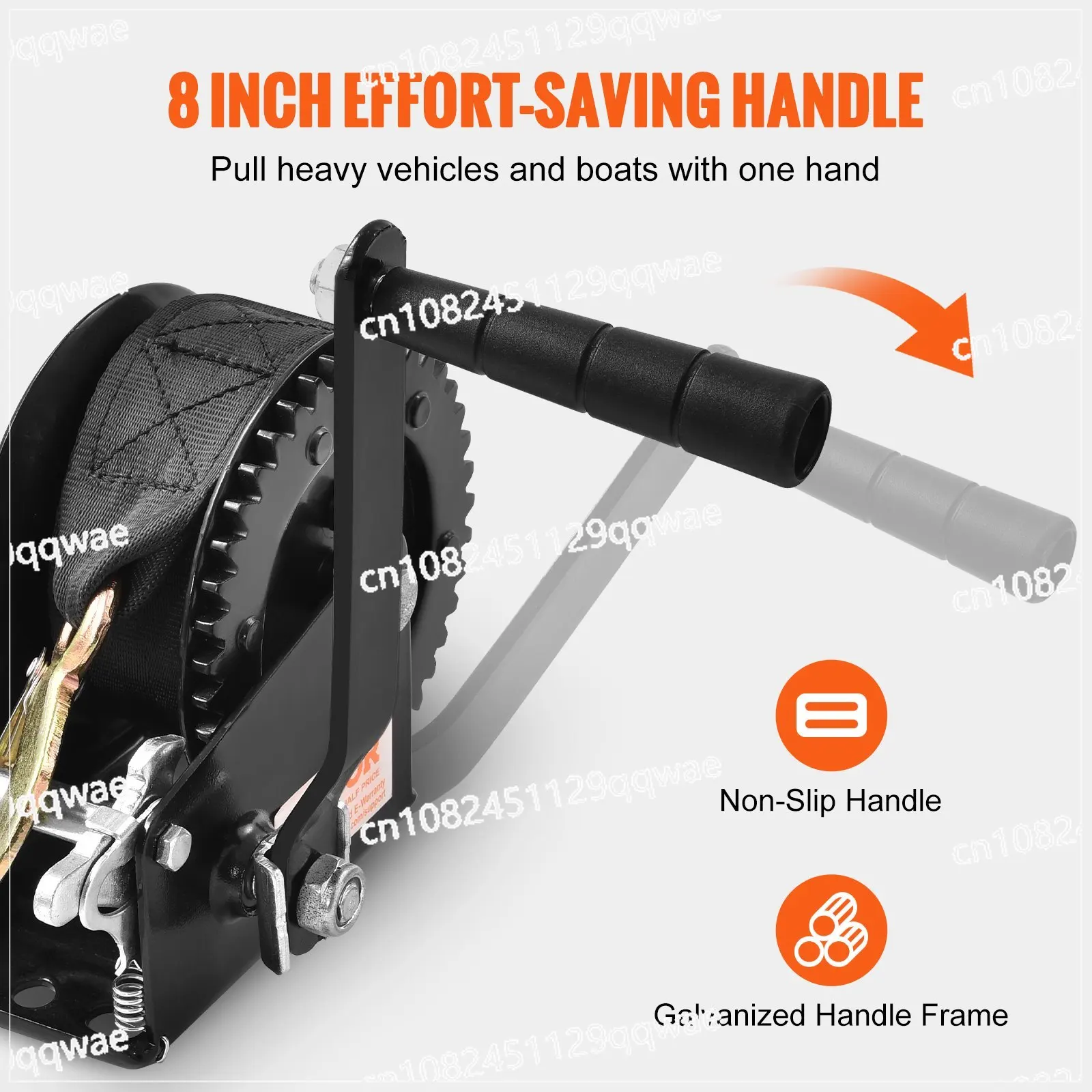 ハンドウィンチ-2500ポンド牽引能力-ボートトレーラーウィンチ-ヘビーデューティーロープクランク-10mポリエステルストラップ付き-ハンドクランクウィンチ