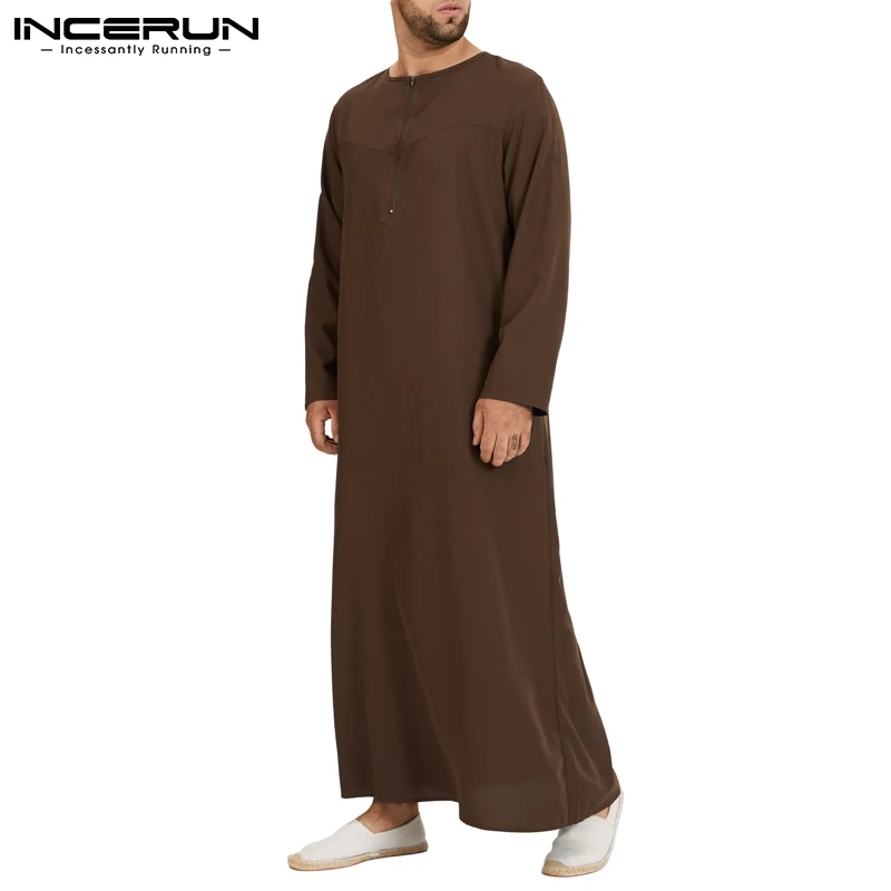 INCERUN Islamic Arabic Muslim Kaftan Men Long Sleeve Zipper Loose Abaya Robes Saudi Arabia Dubai Jubba Thobe Men Clothes 2023