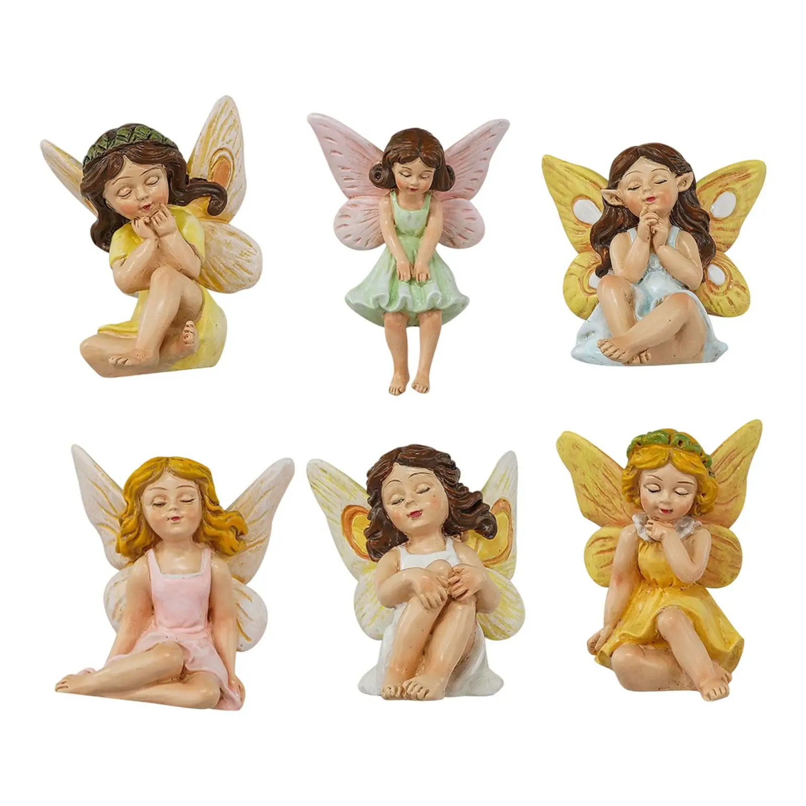6x Fairy Garden Accessories Miniature Angel Figurines for Yard Patio Planter