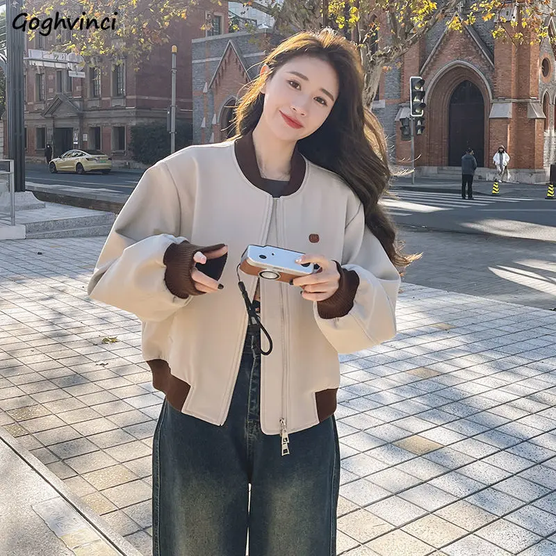 Panelled Jackets Women Ulzzang Sweet Vintage Autumn O-neck College Fashion Coats Harajuku Crop Cool Boyfriend Designed All-match