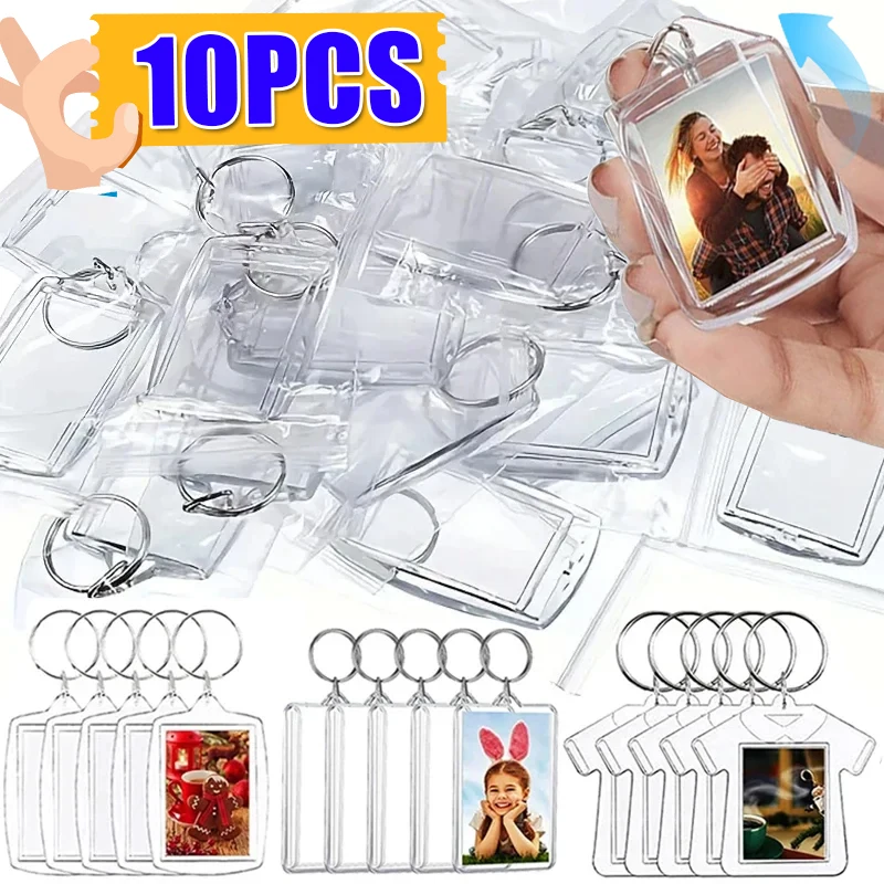 1/10pcs Transparent Photo Frame Blank Clear Acrylic Insert Picture Frame Card Holder DIY Split Keyring Keychain Gifts Pendant