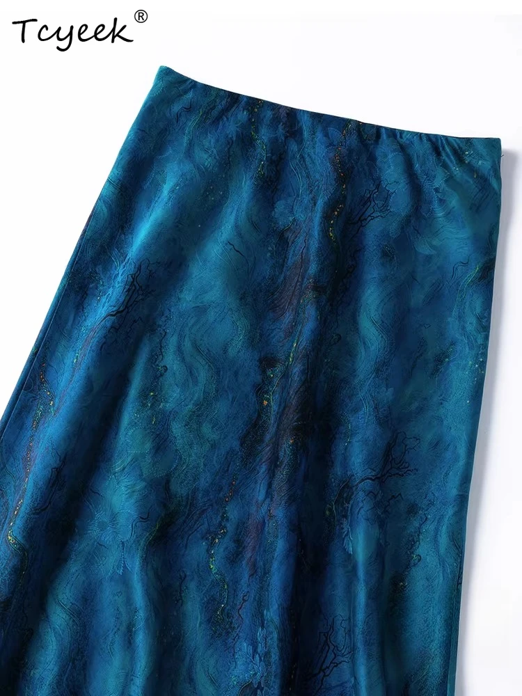 Tcyeek 100% Real Silk Long Skirts for Women 2026 Spring Vintage and Elegant Fishtail Skirt Woman Clothing Faldones Para Mujer