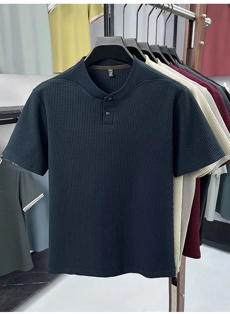 Summer new short sleeved T-shirt men Henry collar loose men's business casual loose top POLO shirt