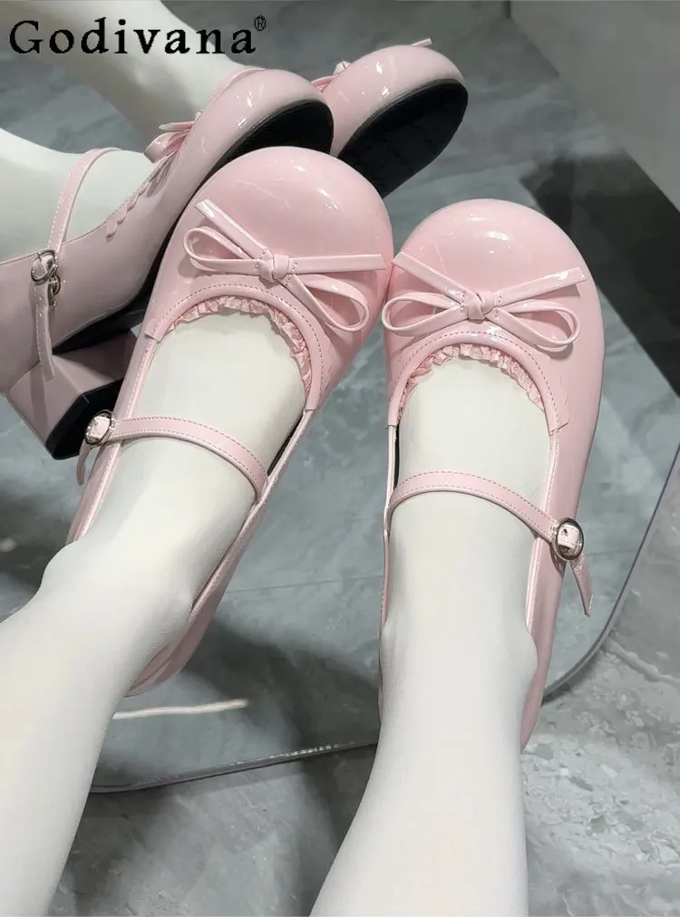 

Simple Japanese Original Sweet Doll Feeling Lo Shoes Round Head Bow Thick Heel Mary Jane Lolita Single Shoes