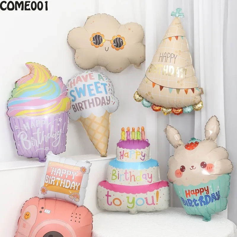 Lovely Ice Cream Cake Aluminum Film Ballons Camera Cloud Children's Birthday Party Decorations Baby Shower Photo Props Supply