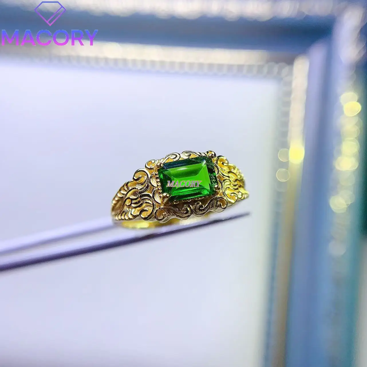 

New Natural Diopside Ring Women's Boutique Sterling Silver 925 Color Beautiful Iridescent Fine Jewelry with Certificate
