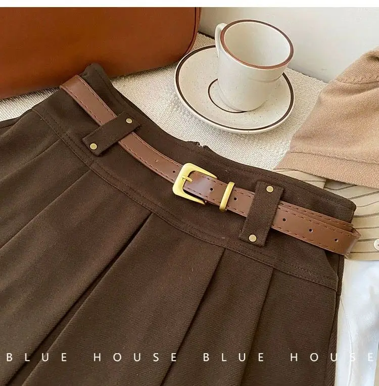 Retro Wełniana Spódnica Damska Modna Casualowa Uniwersalna Z Wysokim Stanem Rozkloszowana Plisowana dla Seksownych Kobiet