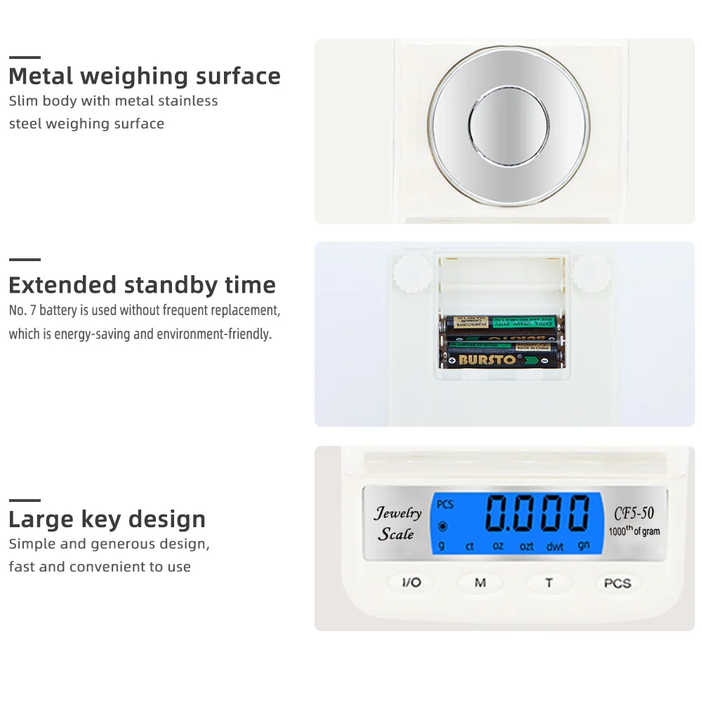 50g 0.001g Jewelry Scale Diamond Gem Carat Digital Electronic Scales Counting Function Portable High Precision
