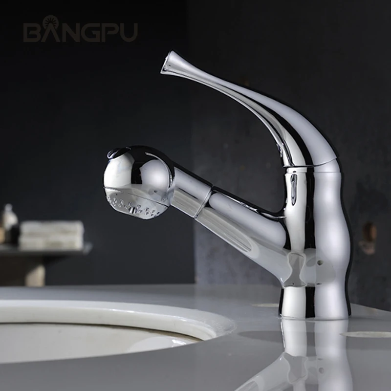 

Deck Mounted One Hole Pull Out Sink Faucet Modern Single Handle Hot and Cold Mixer Taps Double Modes Bathroom Vanity Sink Faucet