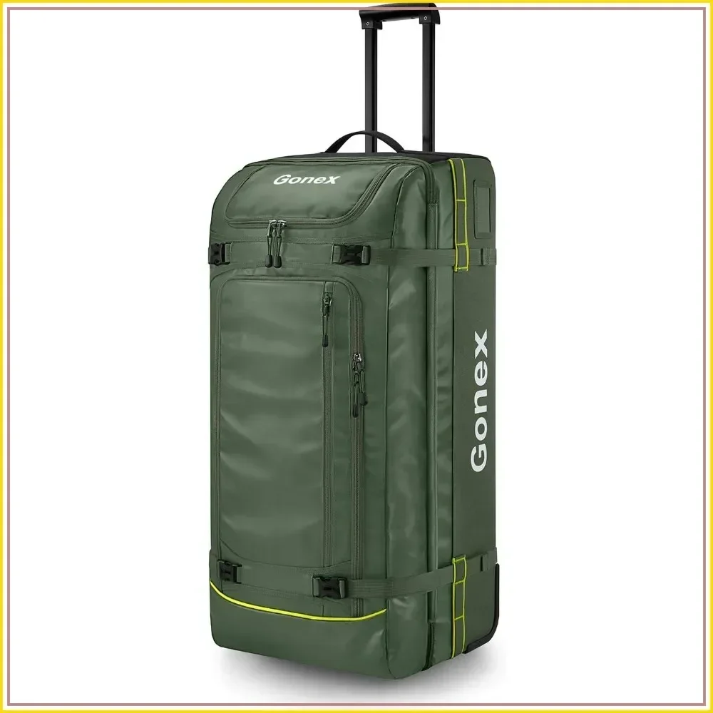 100L Rolling Duffel Bag with Wheels, Water Repellent Travel Luggage 33 inch, Olive Green