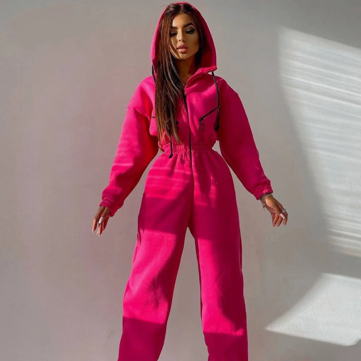 2022 Fleece Sport Jumpsuit Women Playsuit Sportswear Female Long Sleeve Zipper Hoodies Jumpsuits Warm One Piece Outfit Overalls