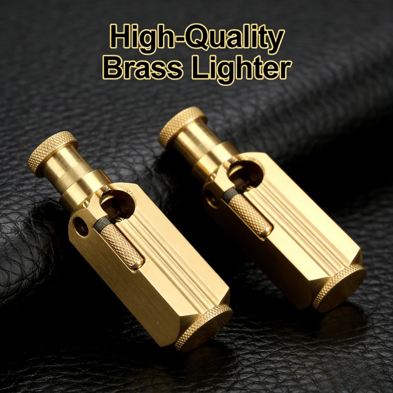 

Handmade Brass Trench Lighter - 3-Side Ignition Oil/Fueled, Retro Compact 7.2×2.1cm Smoking Accessory for Collectors