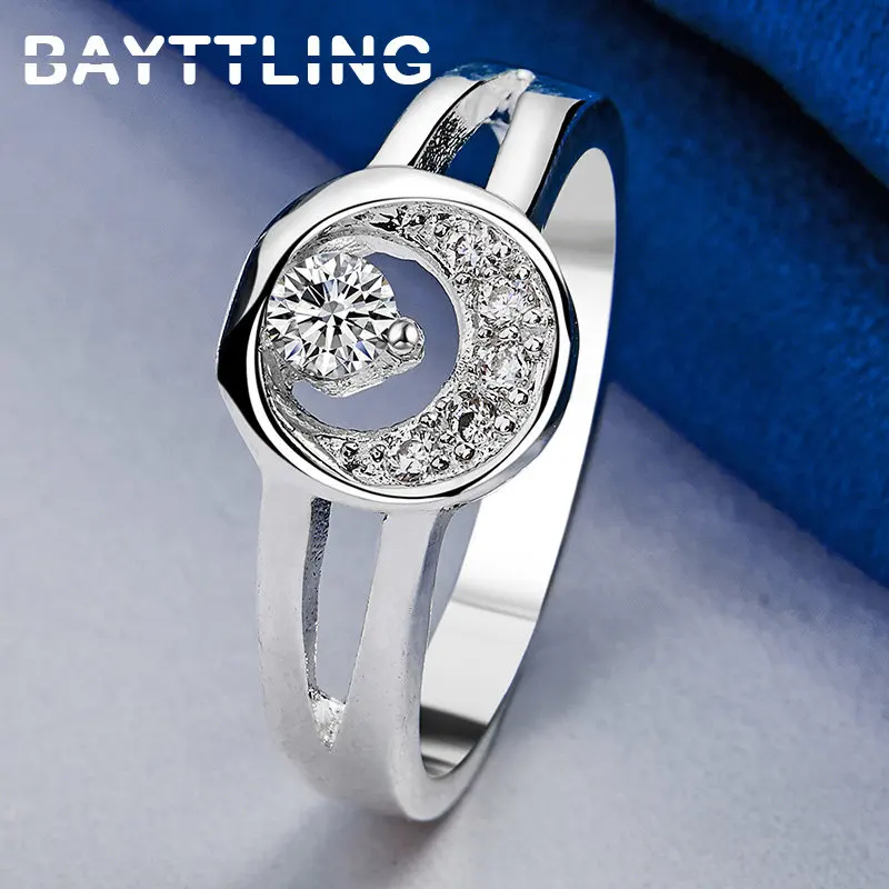 

925 Sterling Silver 7/8/9/10# Exquisite Round Moon Zircon Ring Women Fashion Gift Temperament Girlfriend Jewelry Accessories