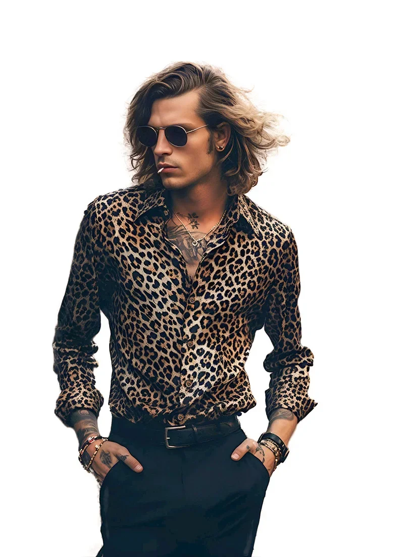 Leopard Men's Shirts For Man Clothing 3D Print Long-sleeve Fashion Casual Holiday Mens Floral Camisa Hawaiian Social Reserva