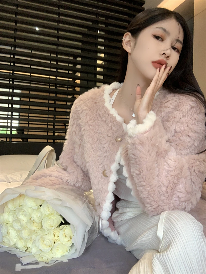 Women's Winter Patchwork Fragrant Warm Lamb Fur Jacket Female Loose Coats