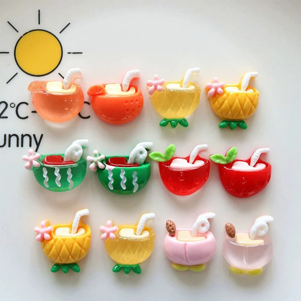 10PCS Fruit Cup Series Miniature Flat Back Resin Cabochons For Hairpin Scrapbooking DIY Home Decor Craft Accessories