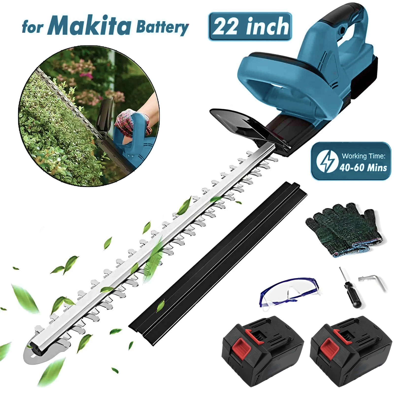 21-V-Akku-Heckenschere, 22'' Dual-Action-Klinge mit langlebigem Akku und Schnellladegerät, 3/5-Zoll-Schnittkapazität für den Gartenhof