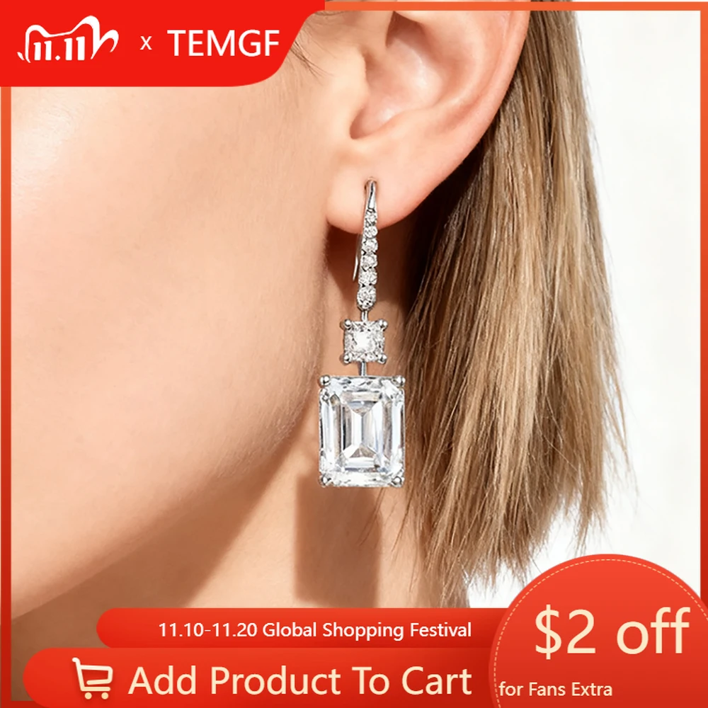 

TEMGF 8*11mm Emerald Cut Moissanite Drop Earrings 925 Sterling Silver Ear Dangle Studs for Women GRA Certified Fine Jewelry Gift
