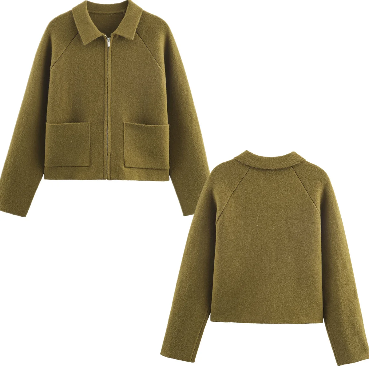 Maxdutti Damen-Bomberjacke, Damen-Kleidung, Oberteile, modisch, elegant, nordisch, minimalistisch, französische Eleganz, olivgrüne Strickjacke