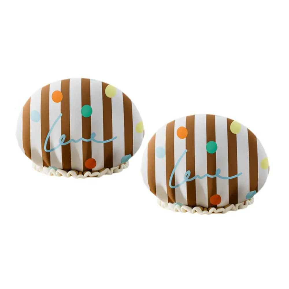 

2PCS Practical Reusable Waterproof Shower Cap Comfortable with Elastic Band Hair Protection Cap Cartoon Hair Caps Shower Use