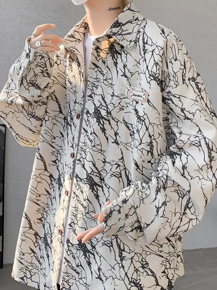 

American Retro Tie Dye Long Sve irt Men's Spring Outerwear High-End Feeling Cool Top Men's irt Loose Fit Button Design
