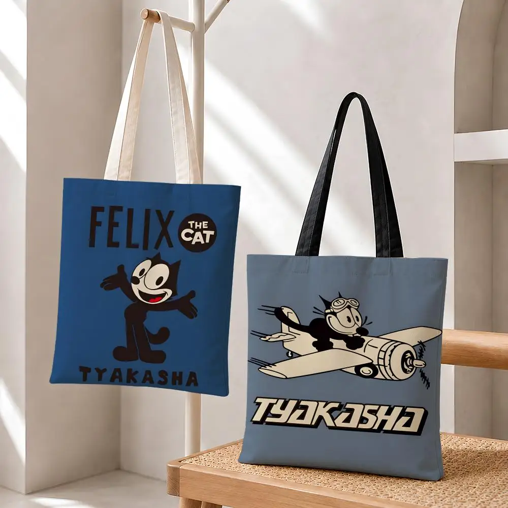 Bolsas de Almacenamiento con Diseño de F-Felix T-the C-Cat, Bolsa de Lona de Algodón de 12/16 oz, Ecológica, Reutilizable, de Gran Capacidad, para Compras