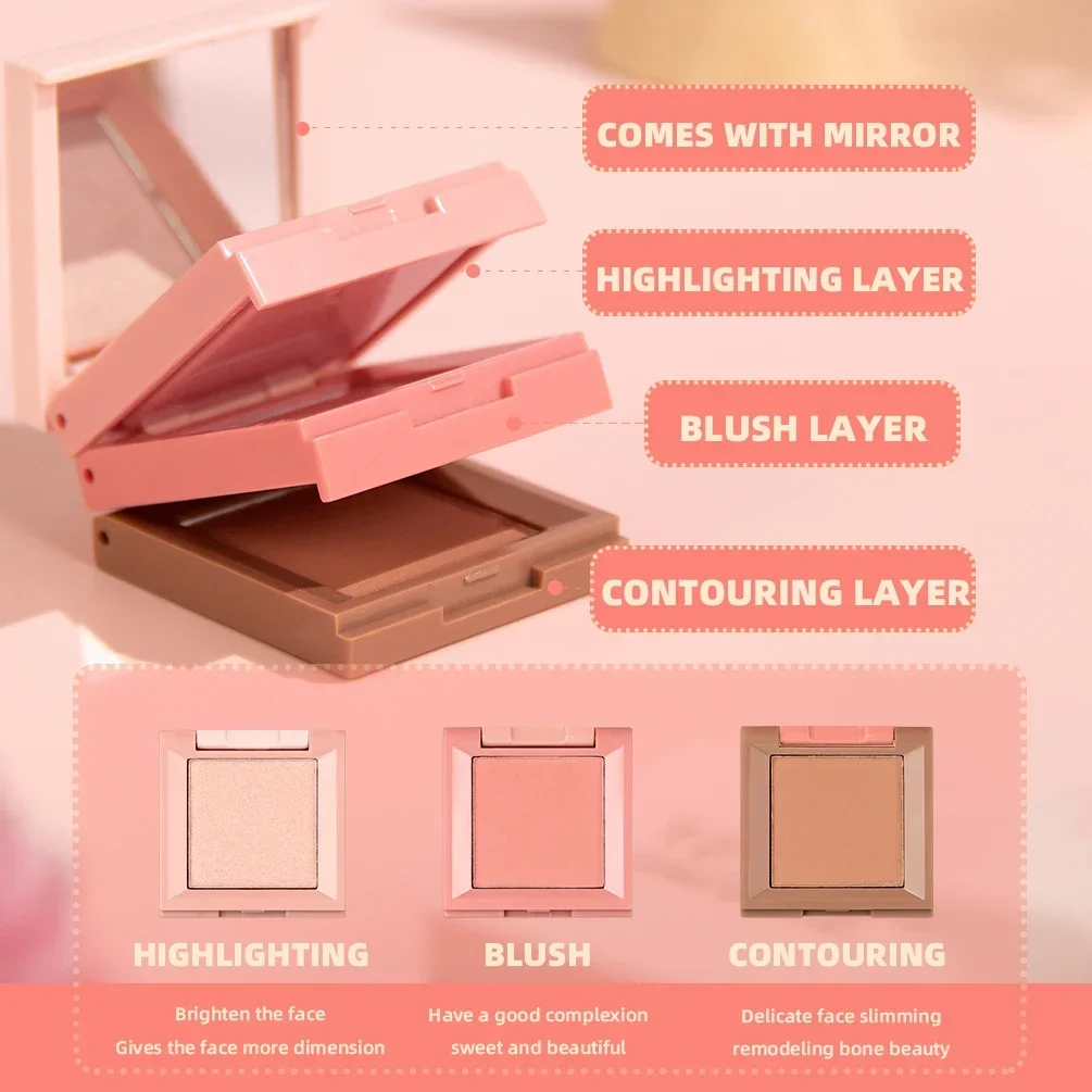 3-in-1 matte highlighter Blush-palet Blush oogschaduw gezicht cosmetica make-up palet vrouwelijk multifunctioneel palet
