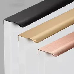 Hidden Rose Gold Cabinet Door Knobs Modern Drawer Pull Brush Aluminum Fashion Kitchen Wardrobe Furniture Pulls Handles 128mm