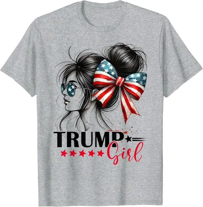 Trump Girl Messy Bun Sunglasses Trump 2024 USA Flag T-Shirt Women's Fashion Aunt Mama Novelty Gift Funny Pro Trump Campaign Tees