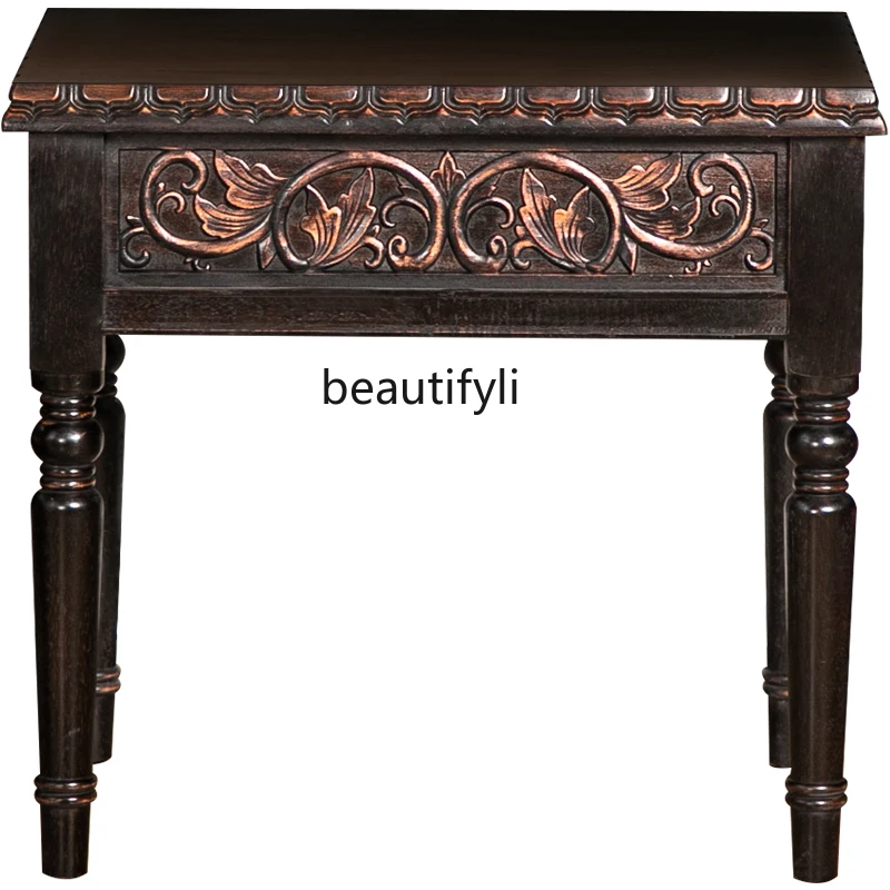 Southeast Asian Style Solid Wood Side Table Elm Sofa Side Cabinet Simple Corner Table Retro Domestic Living Room Table