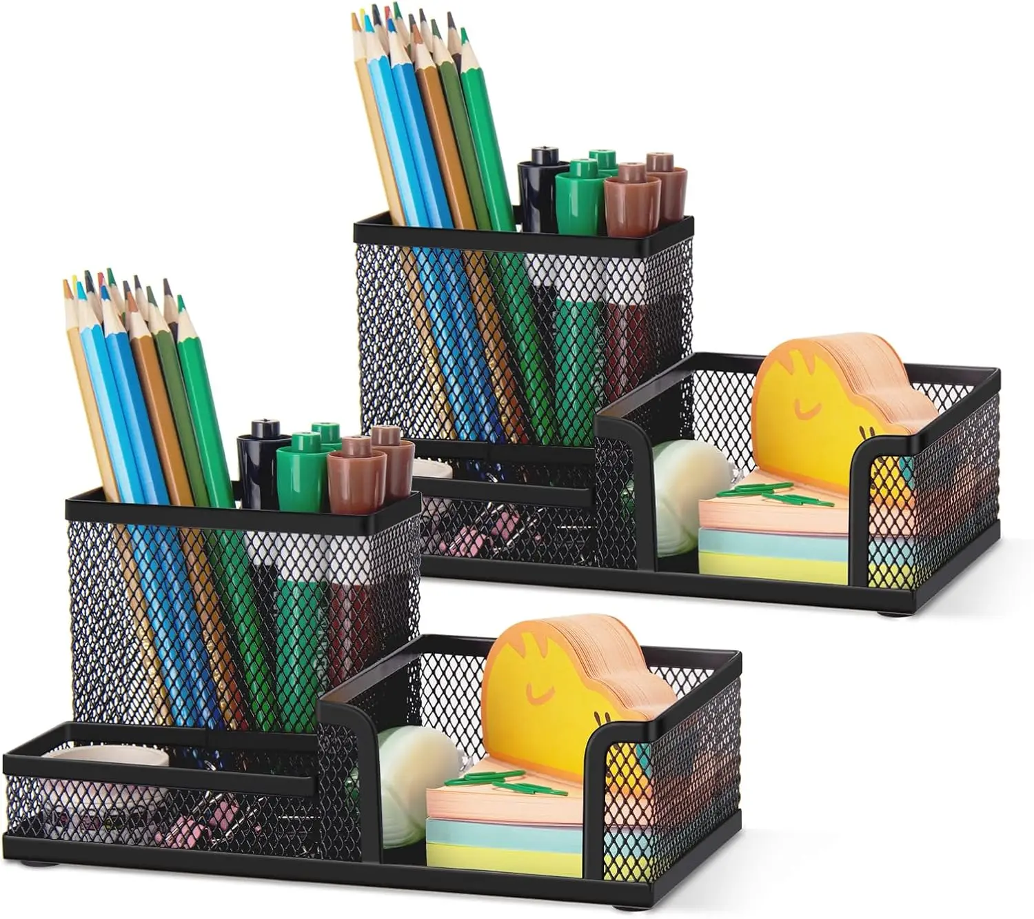 

3-Compartment Mesh Desk Organizer, Black Pen Pencil Holder for Office School Supplies, 2 Pack