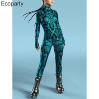 Halloween Women Sexy Snakeskin Print Cosplay Jumpsuit Animal Bodysuit Festival Zentai Suit Theme Party Catsuits Rave Outfits New