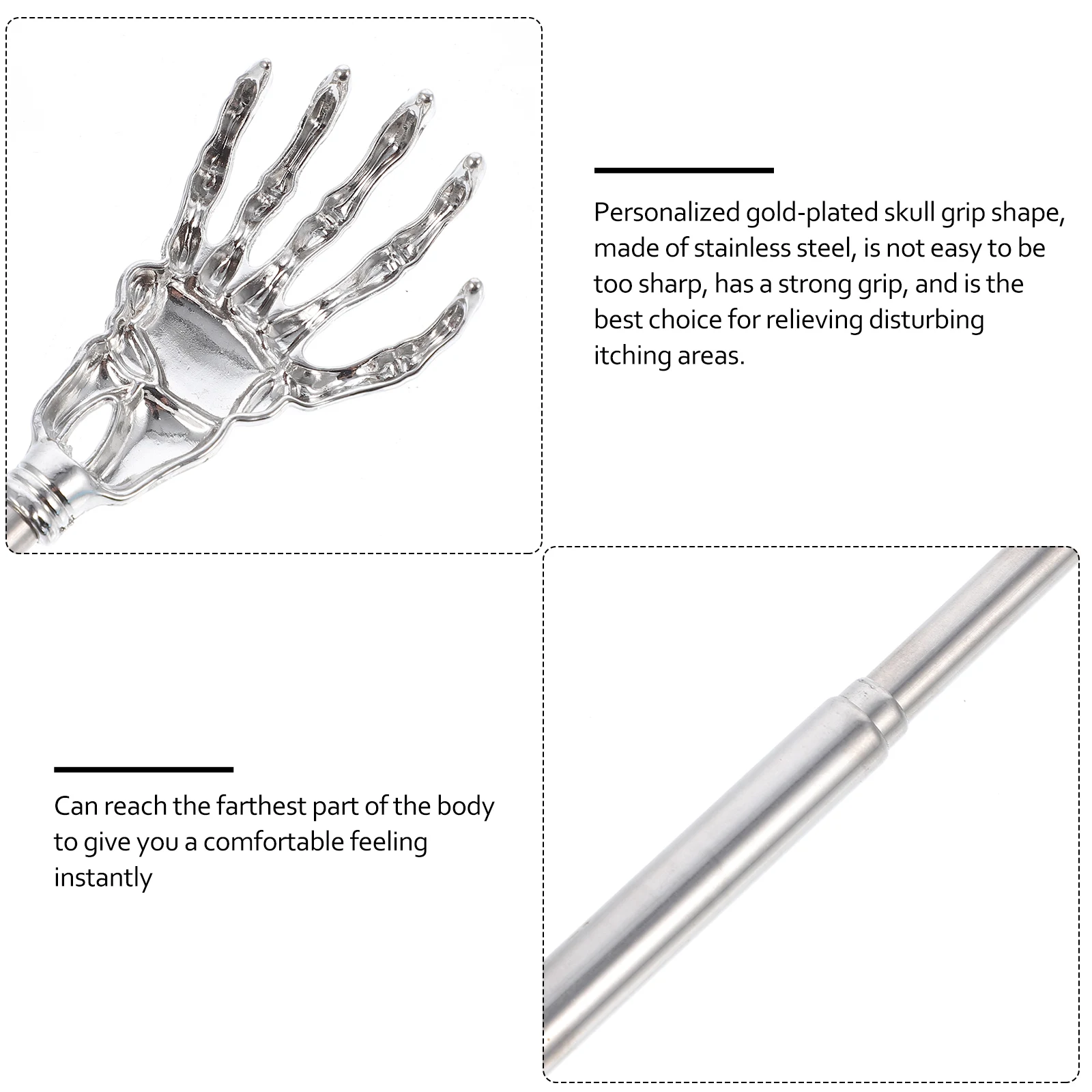 

3pcs Back Scratcher Stainless Steel Telescoping Claw Portable Itching Stick Stronger Massager For